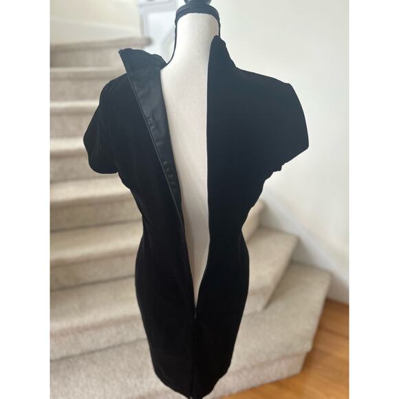 Vintage Adrianna Papell Black Crushed Velvet Rhinestone Button Sheath Dress - Picture 4 of 7